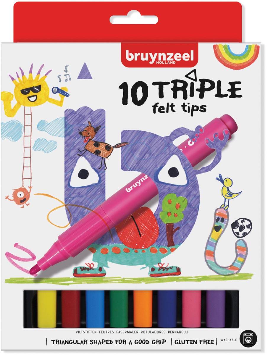Bruynzeel Kids viltstiften Triple, set van 10 stuks in geassorteerde kleuren