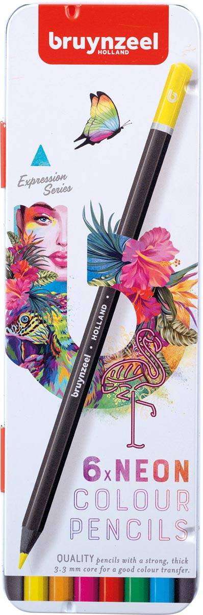 Bruynzeel kleurpotloden Expression, metalen doos van  6 stuks, neon