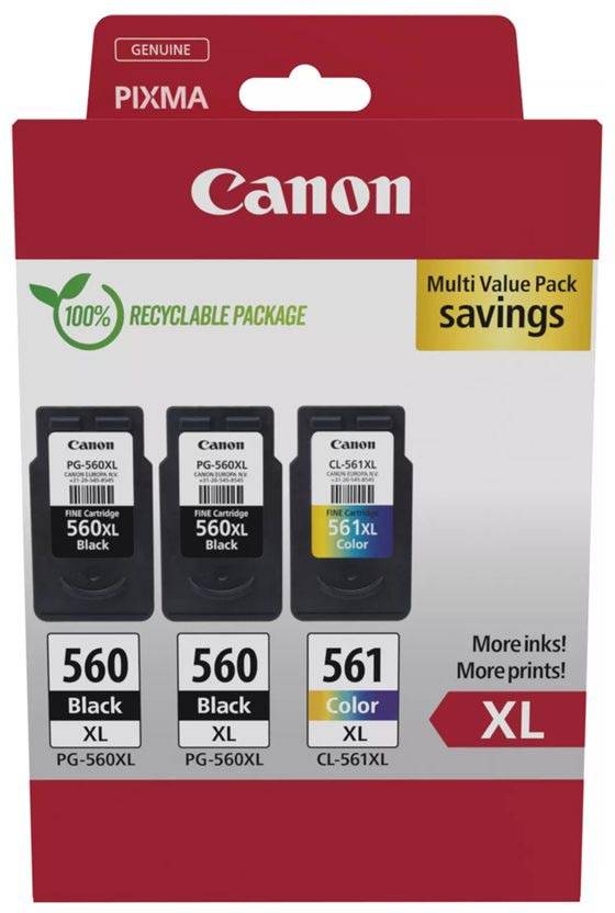 Canon inktcartridge 2 x PG-560XL + 1 x CL-561XL, 300 - 400 pagina's, OEM 3712C009, 4 kleuren