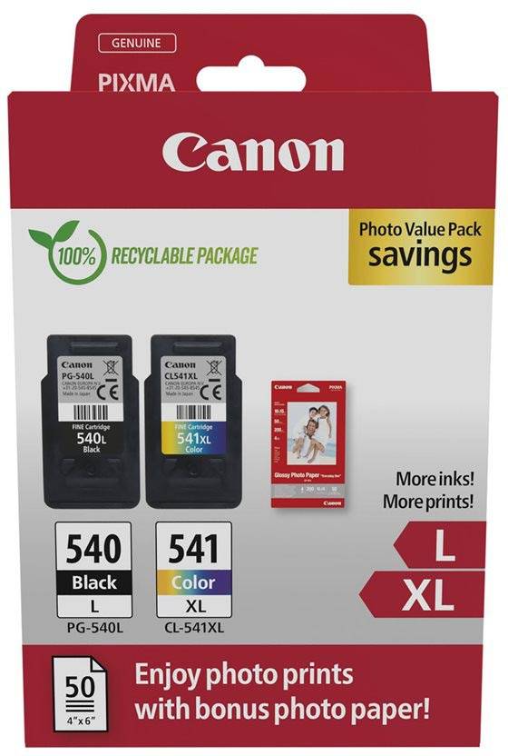 Canon photo value pack 1 x PG-540L + 1 x CL-541XL, 300 - 400, OEM 5224B012, 4 kleuren