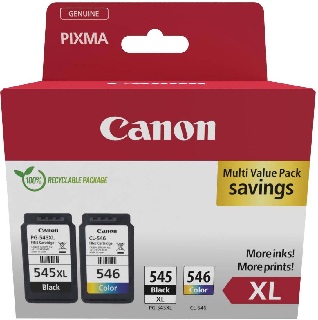 Canon photo value pack 1 x PG-545XL + 1 x CL-546XL, 300 - 400 pagina's, OEM 8286B012, 4 kleuren