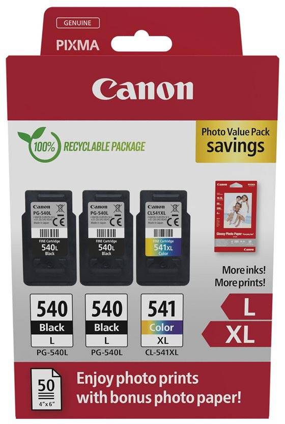 Canon photo value pack 2 x PG-540L + 1 x CL-541XL, 300 - 400 pagina's, OEM 5224B015, 4 kleuren