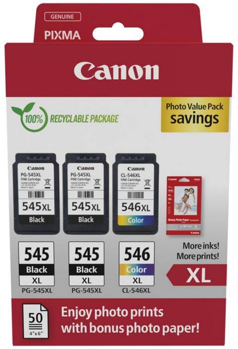 Canon photo value pack 2 x PG-545XL + 1 x CL-546XL, 300 - 400 pagina's, OEM 8286B015, 4 kleuren