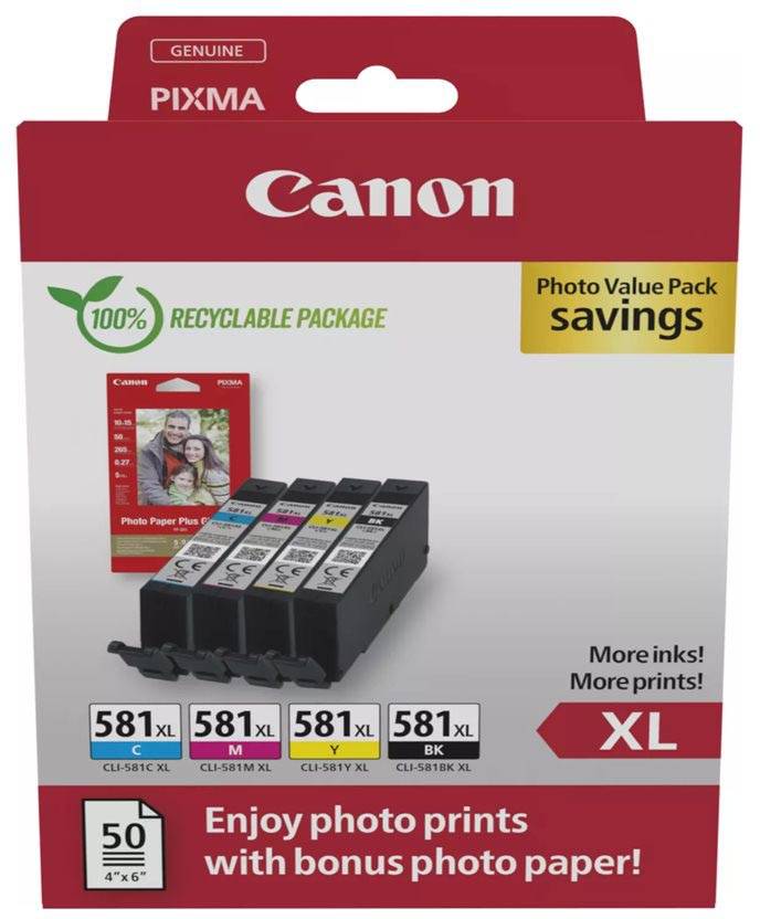 Canon photo value pack CLI-581 XL, 170 - 520 foto's, OEM 2052C006, 4 kleuren