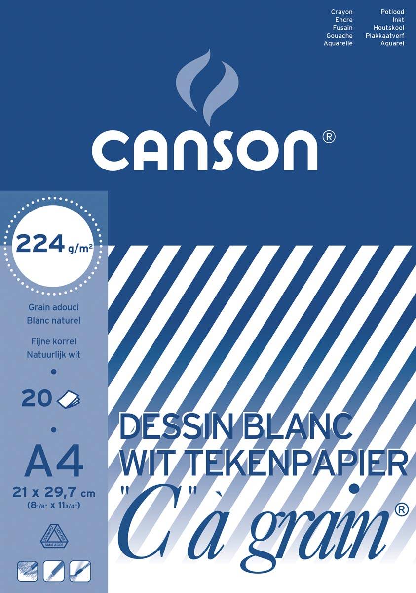 Canson tekenblok C à grain 224 g/m², ft 21 x 29,7 cm (A4)