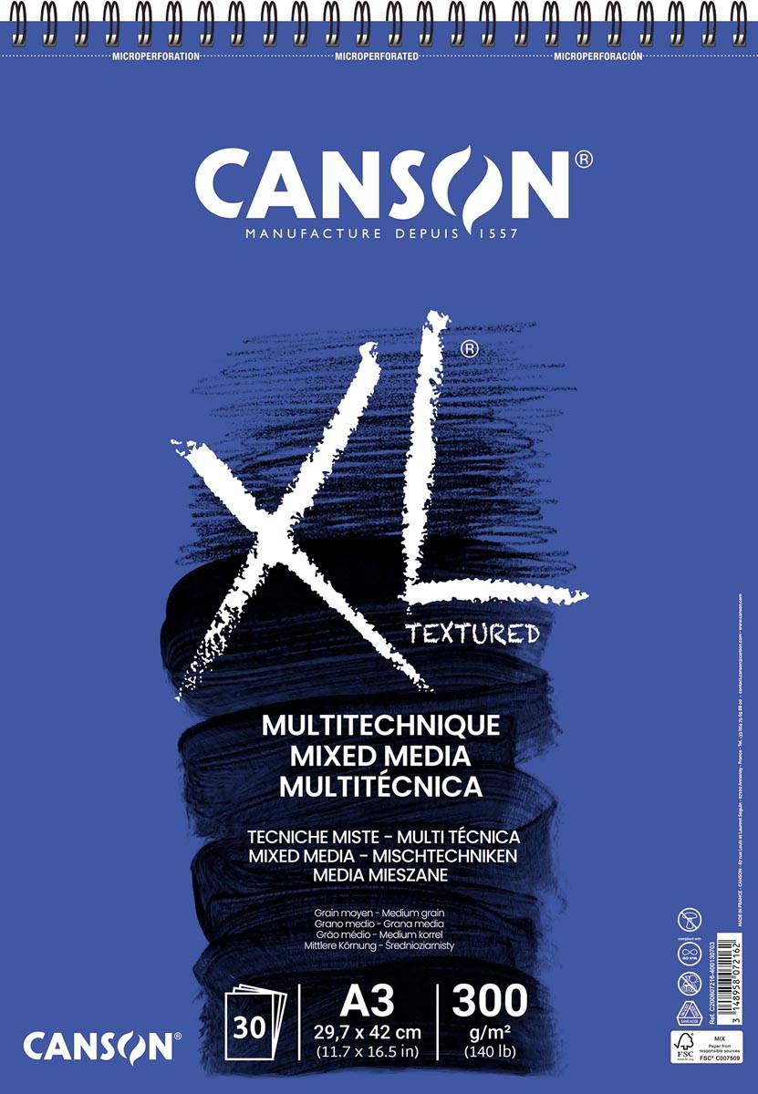 Canson tekenblok XL Mix Media 300 g/m² ft A3, blok met 30 vellen