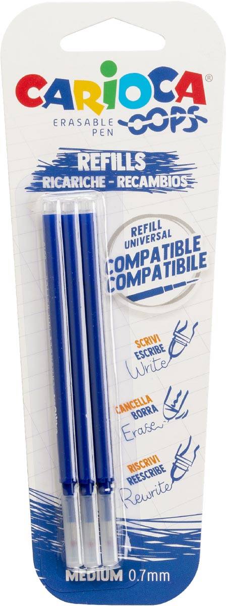 Carioca Oops navulling, medium, blauw, blister van 3 stuks