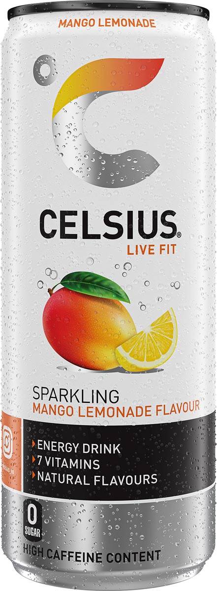 Celsius Mango Lemonade, blik van 25 cl, pak van 12 stuks