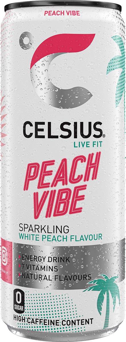 Celsius Peach Vibe, blik van 25 cl, pak van 12 stuks