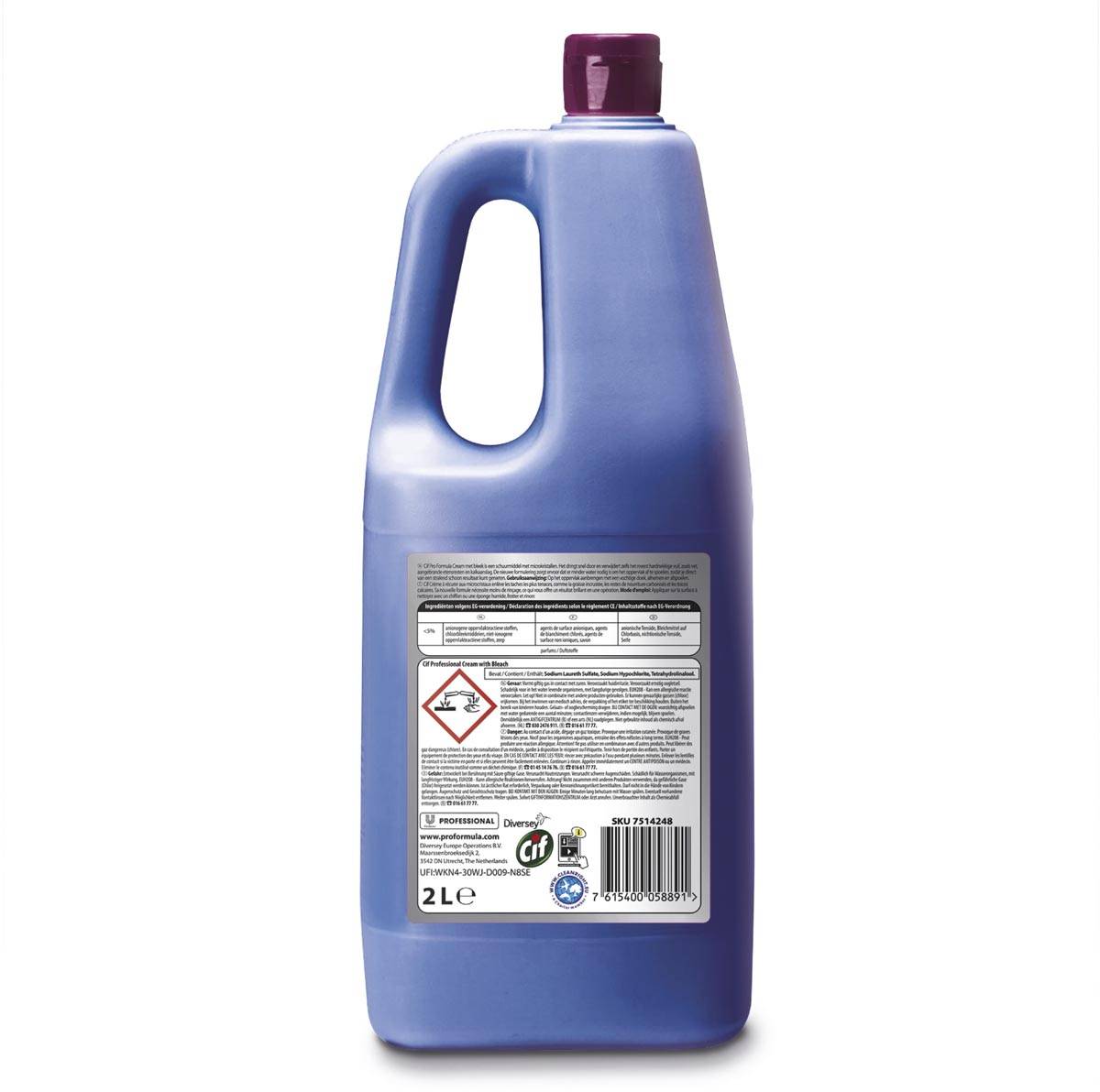 Cif schuurcrème, met bleekwater, flacon van 2 liter