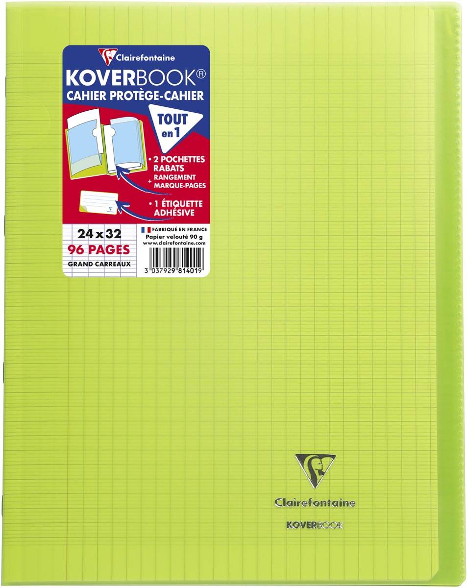 Clairefontaine schrift Koverbook voor ft A4+, 96 bladzijden, kaft in PP, seyès, transparant