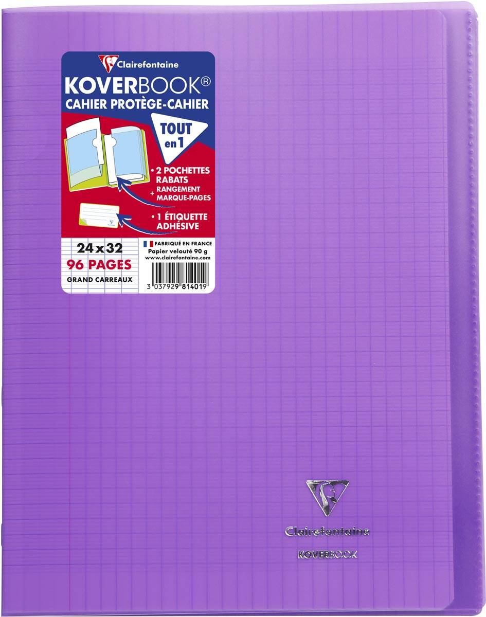 Clairefontaine schrift Koverbook voor ft A4+, 96 bladzijden, kaft in PP, seyès, transparant