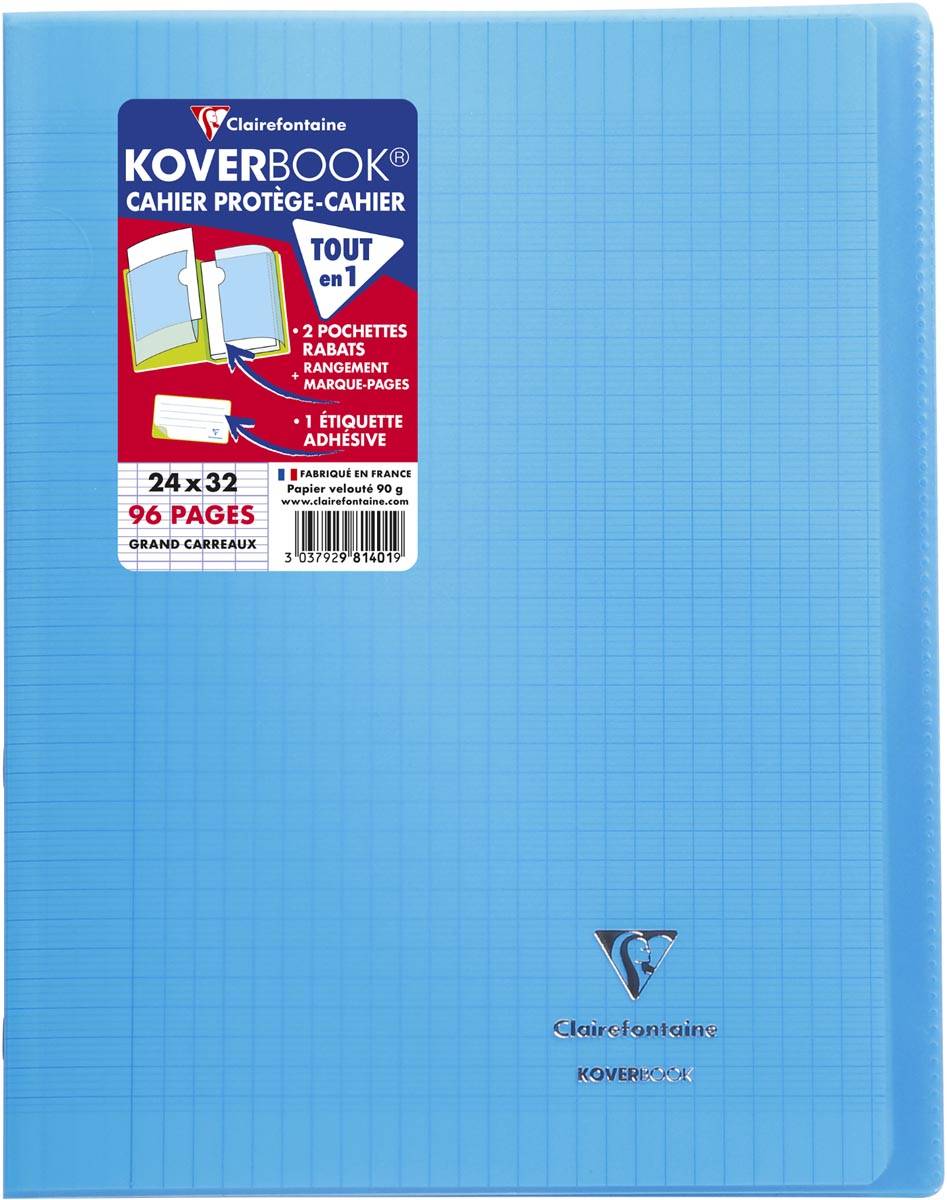 Clairefontaine schrift Koverbook voor ft A4+, 96 bladzijden, kaft in PP, seyès, transparant