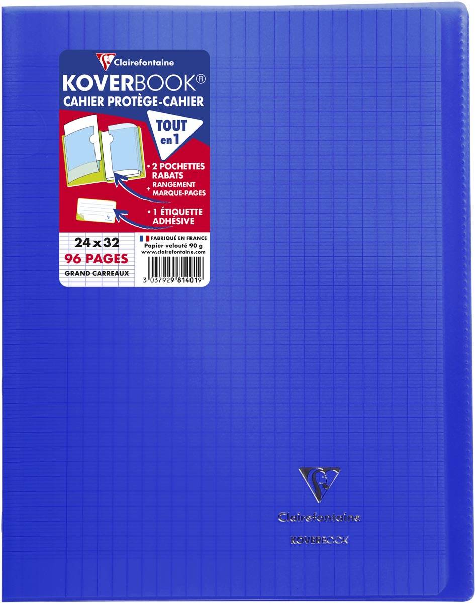 Clairefontaine schrift Koverbook voor ft A4+, 96 bladzijden, kaft in PP, seyès, transparant