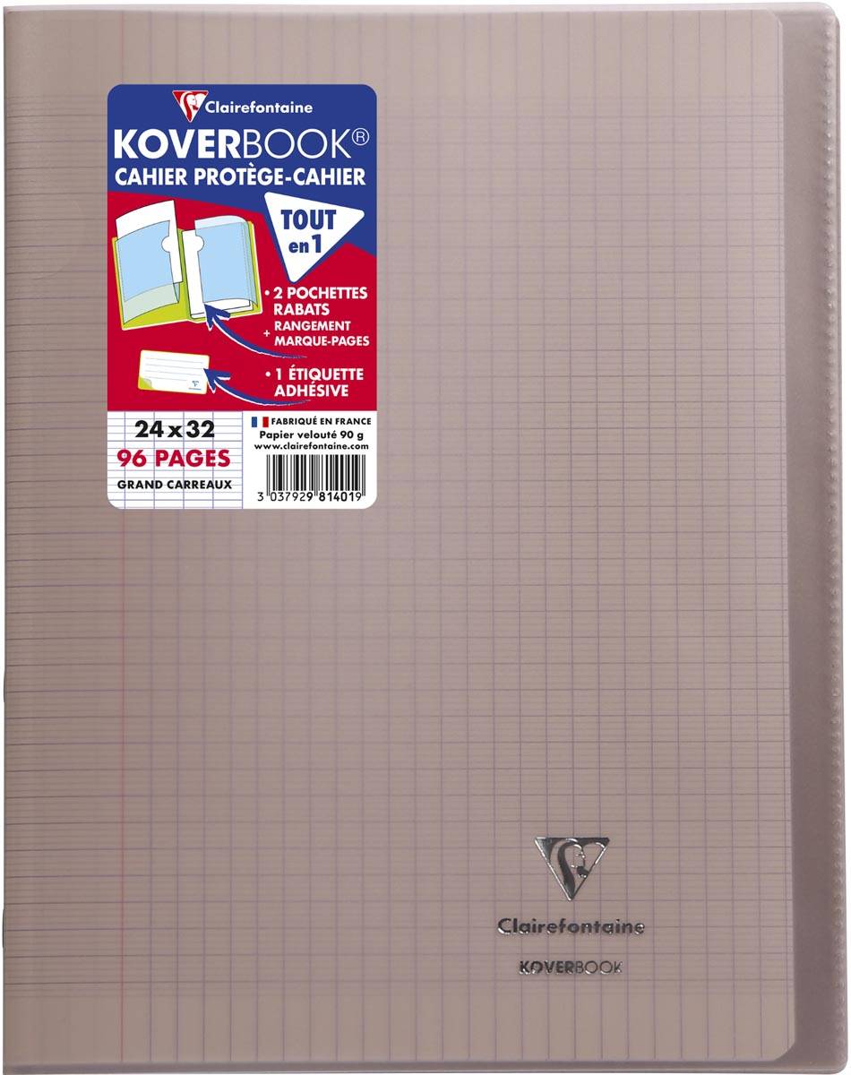 Clairefontaine schrift Koverbook voor ft A4+, 96 bladzijden, kaft in PP, seyès, transparant