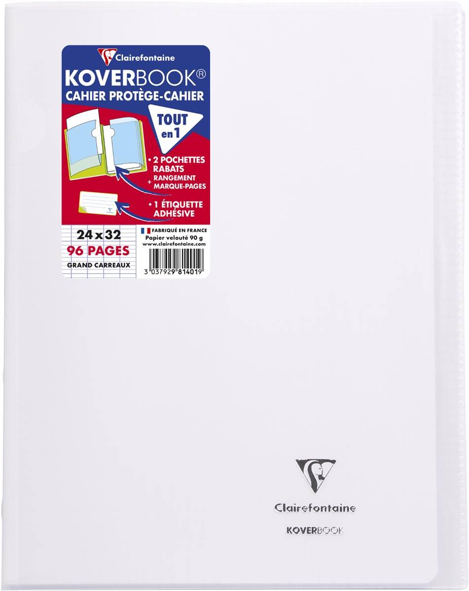 Clairefontaine schrift Koverbook voor ft A4+, 96 bladzijden, kaft in PP, seyès, transparant