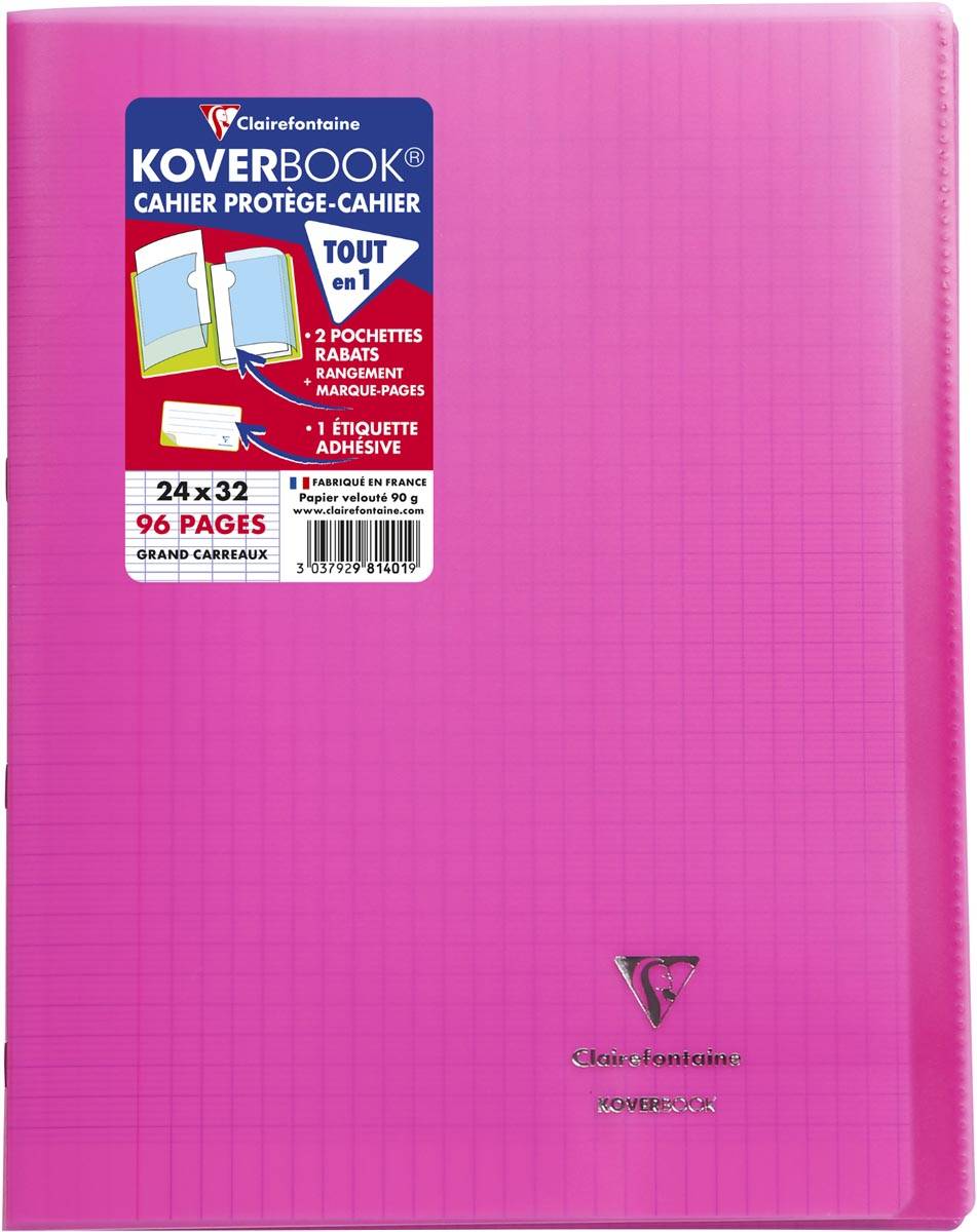 Clairefontaine schrift Koverbook voor ft A4+, 96 bladzijden, kaft in PP, seyès, transparant