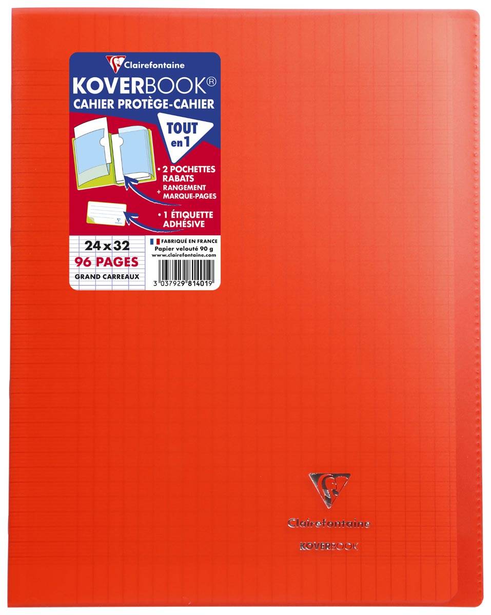 Clairefontaine schrift Koverbook voor ft A4+, 96 bladzijden, kaft in PP, seyès, transparant