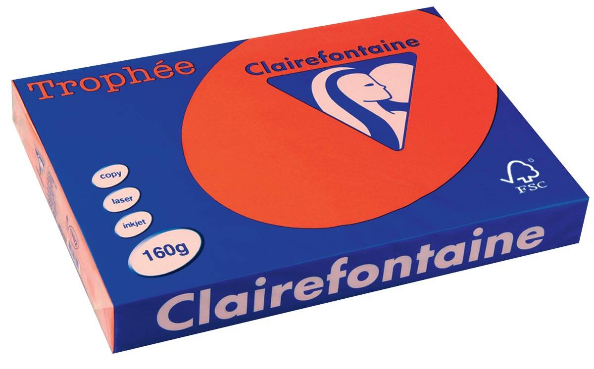 Clairefontaine Trophée Intens, gekleurd papier, A3, 160 g, 250 vel, koraalrood
