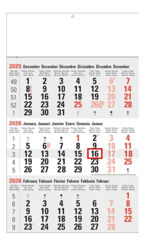 3-maandkalender Classic grijs, 2026