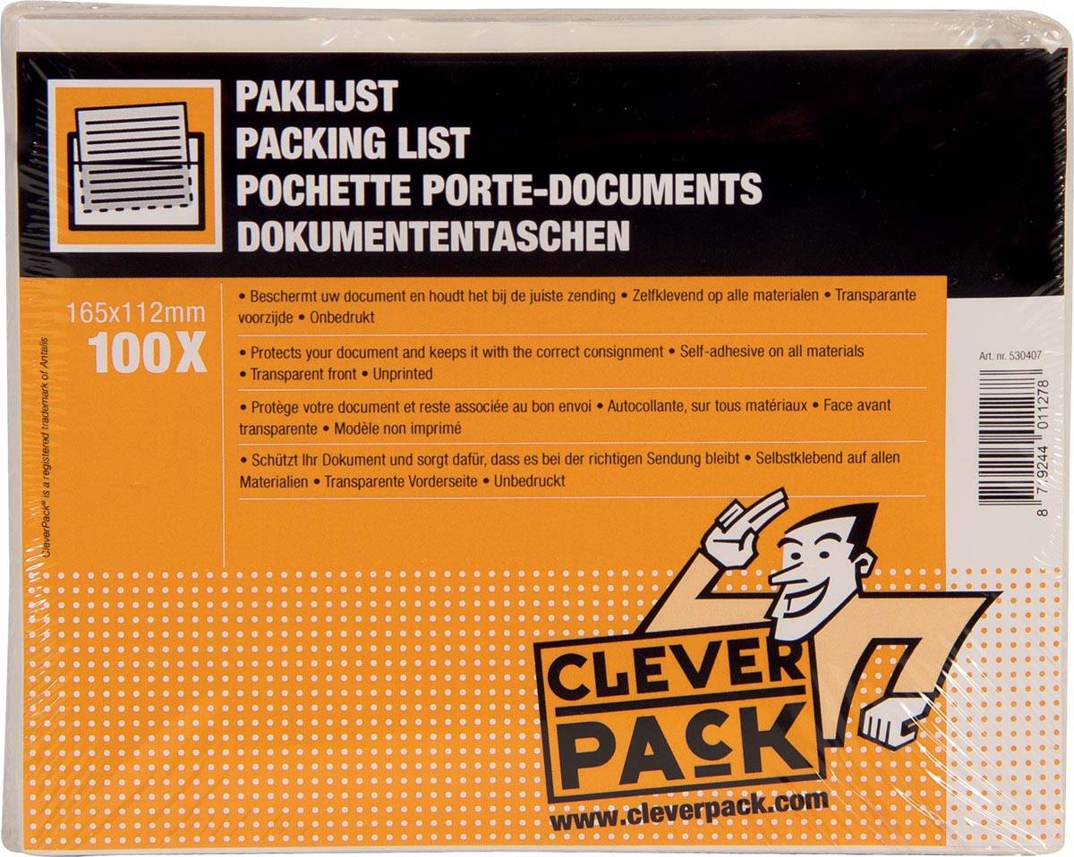 Cleverpack documenthouder, onbedrukt, ft 165 x 112 mm, pak van 100 stuks