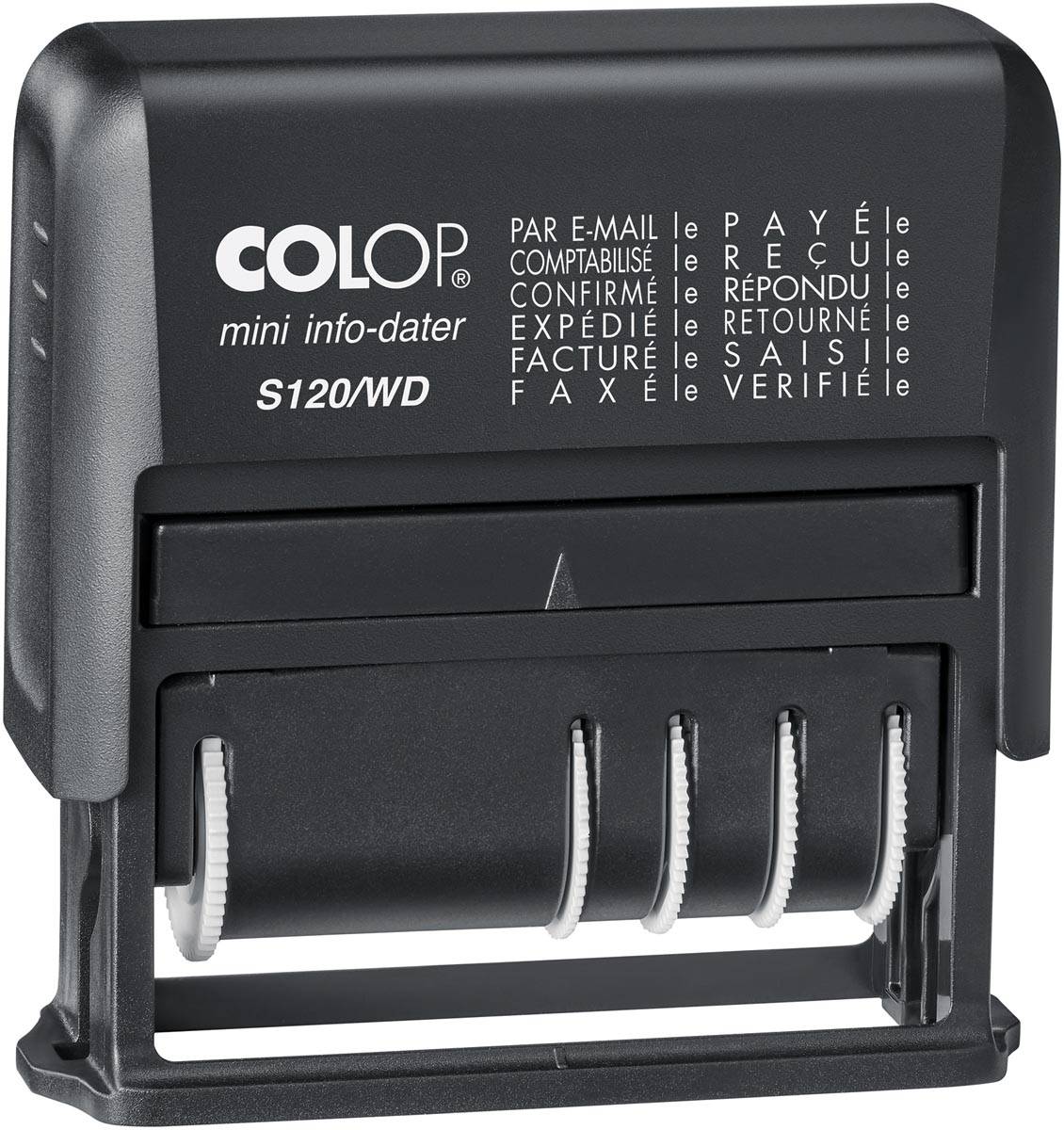 Colop tekststempel Mini-Info Dater S 120/WD, met datum en 12 verschillende woorden, frans