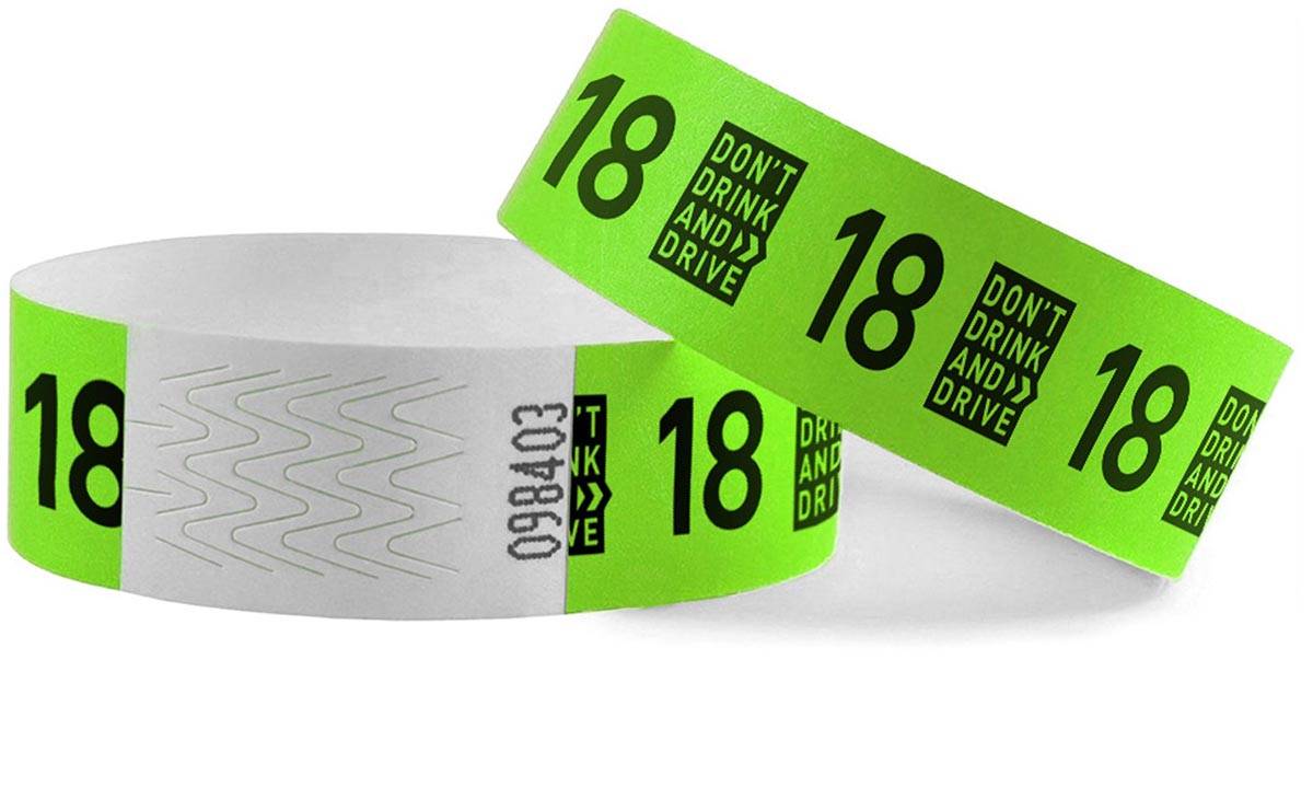 Combicraft polsbandjes Tyvek, don't drink and drive, 18, groen, pak van 100 stuks