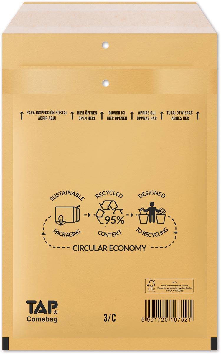 Comebag luchtkussenenveloppen, ft 150 x 215 mm, met stripsluiting, bruin, doos van 100 stuks