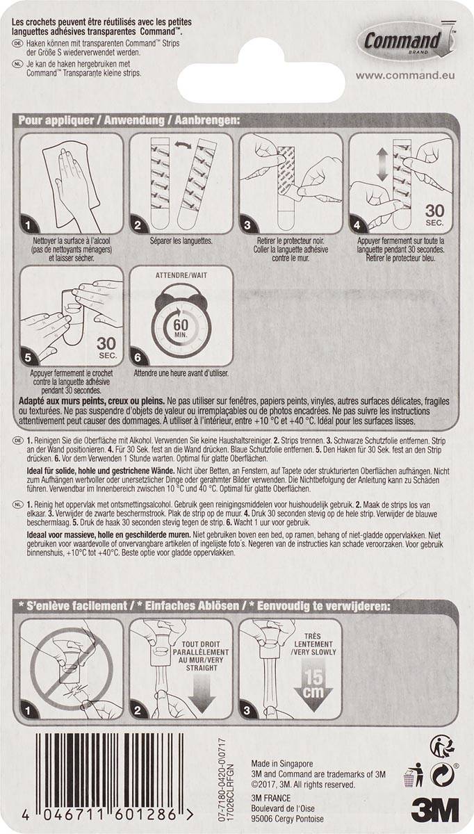 Command decohaak, extra small, draagvermogen 225 gram, transparant, blister van 20 stuks