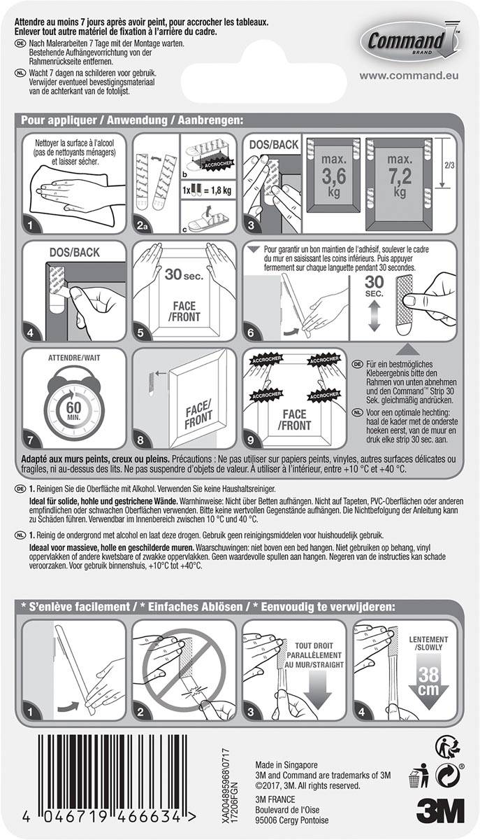 Command fotolijststrip, large, draagvermogen 7,2 kg, wit, blister van 8 stuks