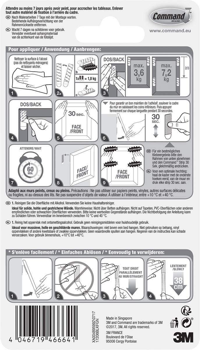 Command fotolijststrip, large, draagvermogen 7,2 kg, zwart, blister van 8 stuks