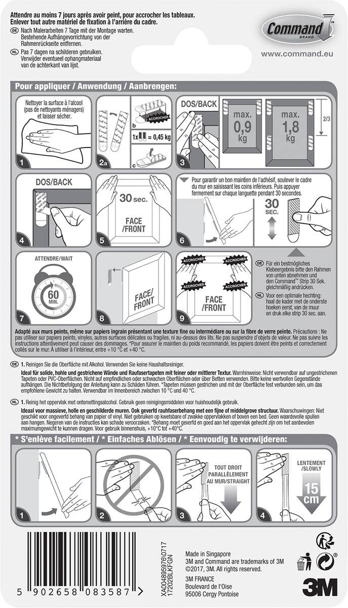 Command fotolijststrip, small, draagvermogen 1,8 kg, zwart, blister van 8 stuks