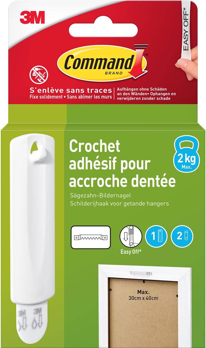 Command fotolijststrip voor haak met zaagtanden, draagvermogen 2 kg, wit, blisterverpakking