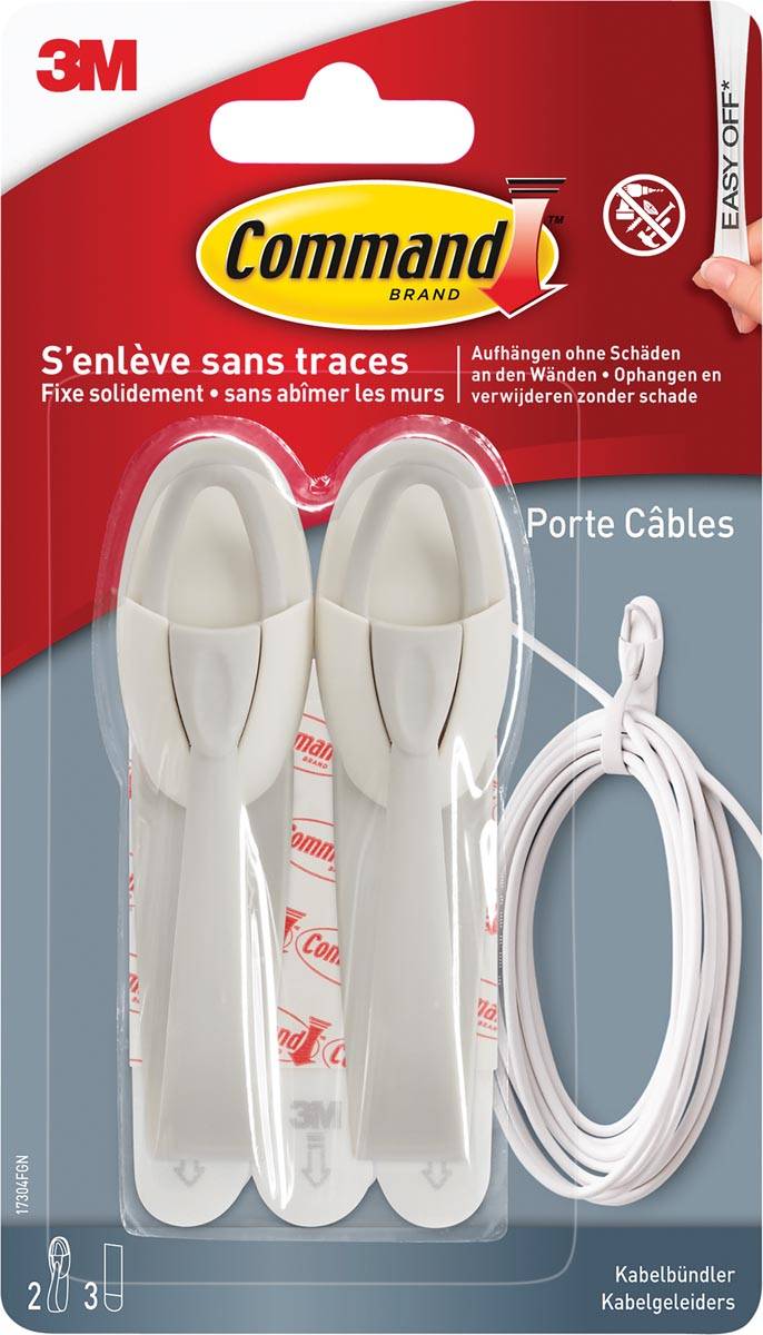 Command kabelbundelaar, medium, draagvermogen 900 gram, wit, blister van 2 stuks