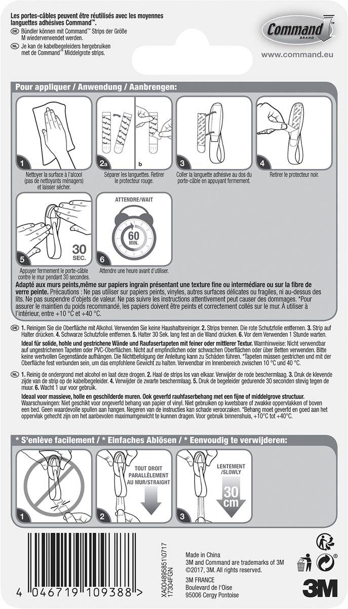 Command kabelbundelaar, medium, draagvermogen 900 gram, wit, blister van 2 stuks
