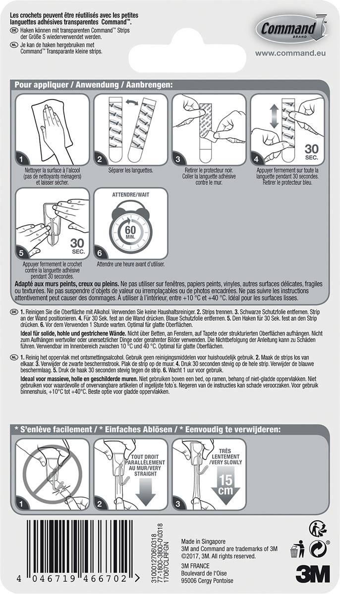 Command kleine draadhaken, blister met 3 haken en 4 strips