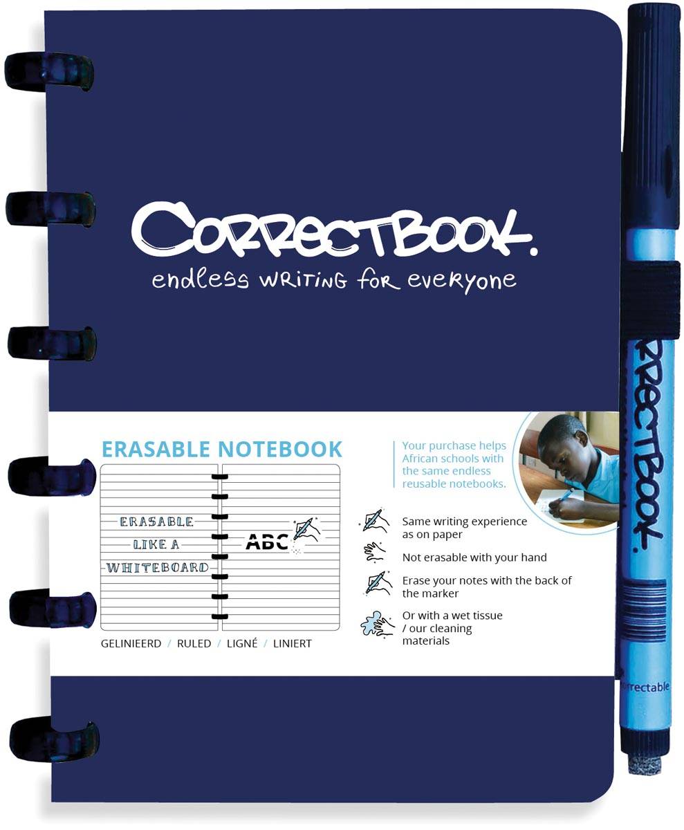 Correctbook A6 Original: uitwisbaar / herbruikbaar notitieboek, gelijnd, Midnight Blue (marineblauw)