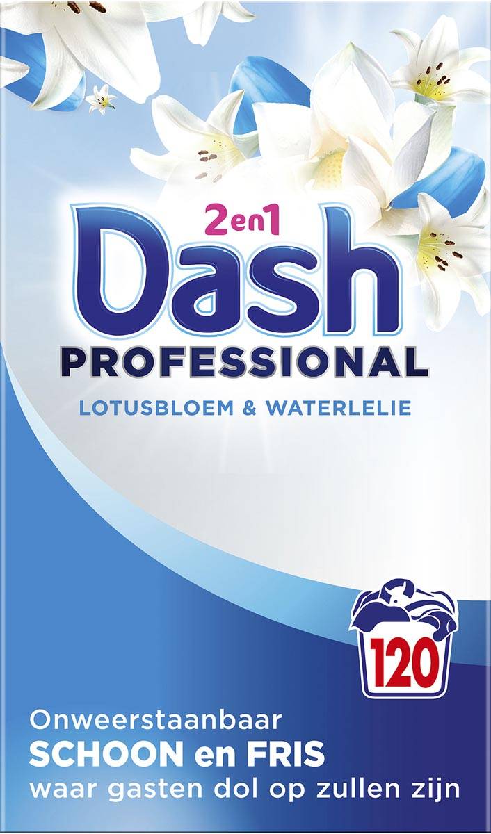 Dash Professional 2 in 1 Formula Lotusbloem & Waterlelie waspoeder, doos van 6,6 kg, 120 wasbeurten