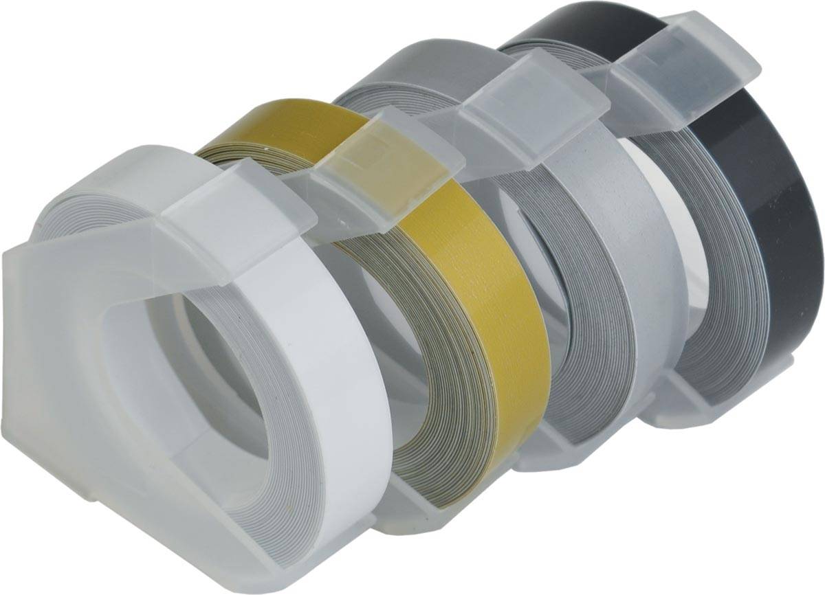Desq tape voor lettertang 9 mm, traditioneel, blister van 4 kleuren
