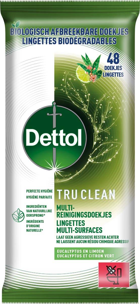 Dettol reiningsdoekjes TruClean, eucalyptus en limoen, pak van 48 stuks
