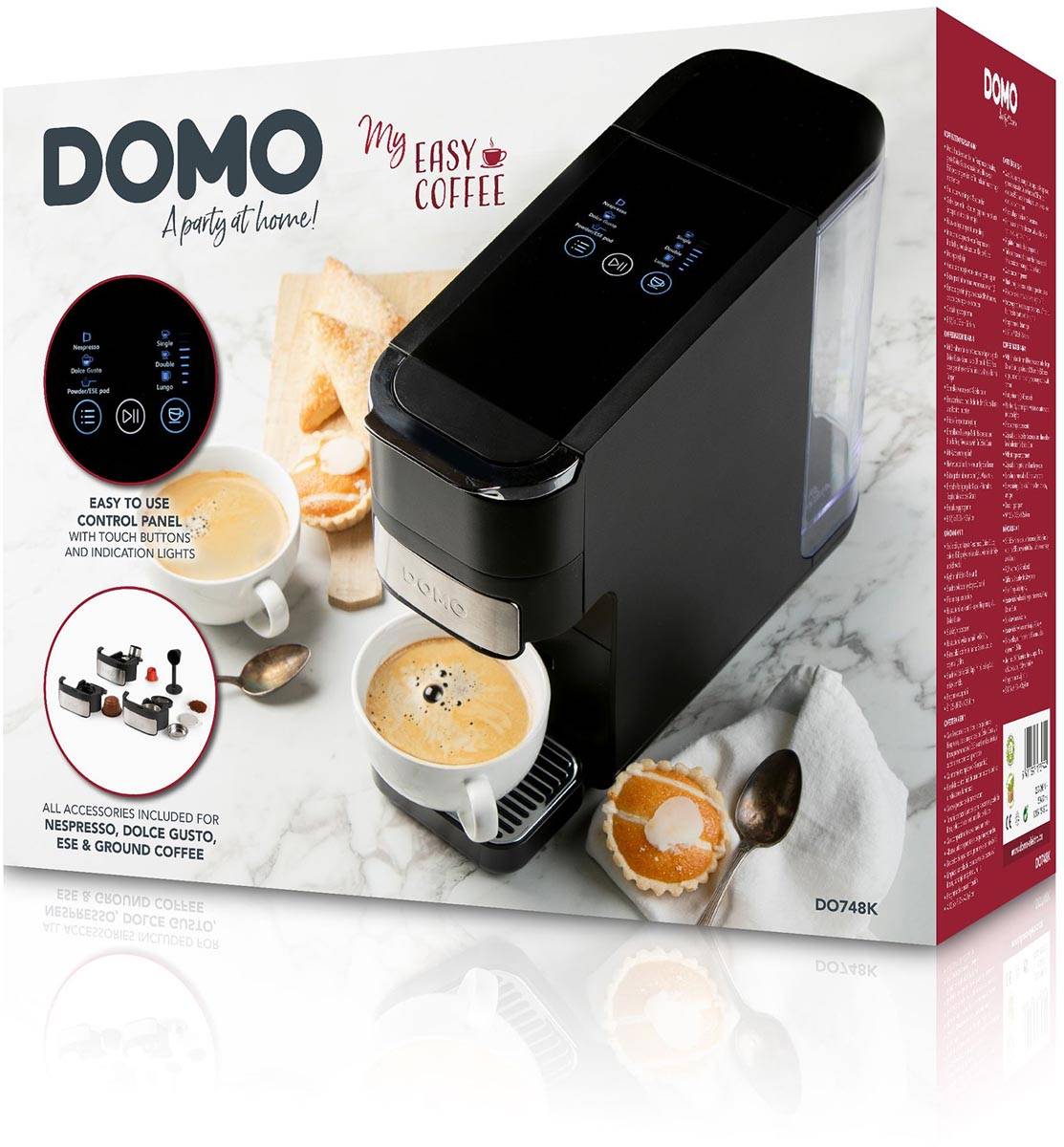 Domo koffiezetapparaat 4-in-1 (Nespresso, Dolce gusto, pads, gemalen koffie), zwart