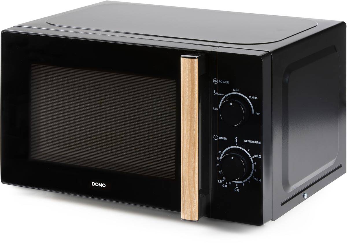 Domo microgolfoven, 25,5 cm, 20 l, zwart met houtlook afwerking
