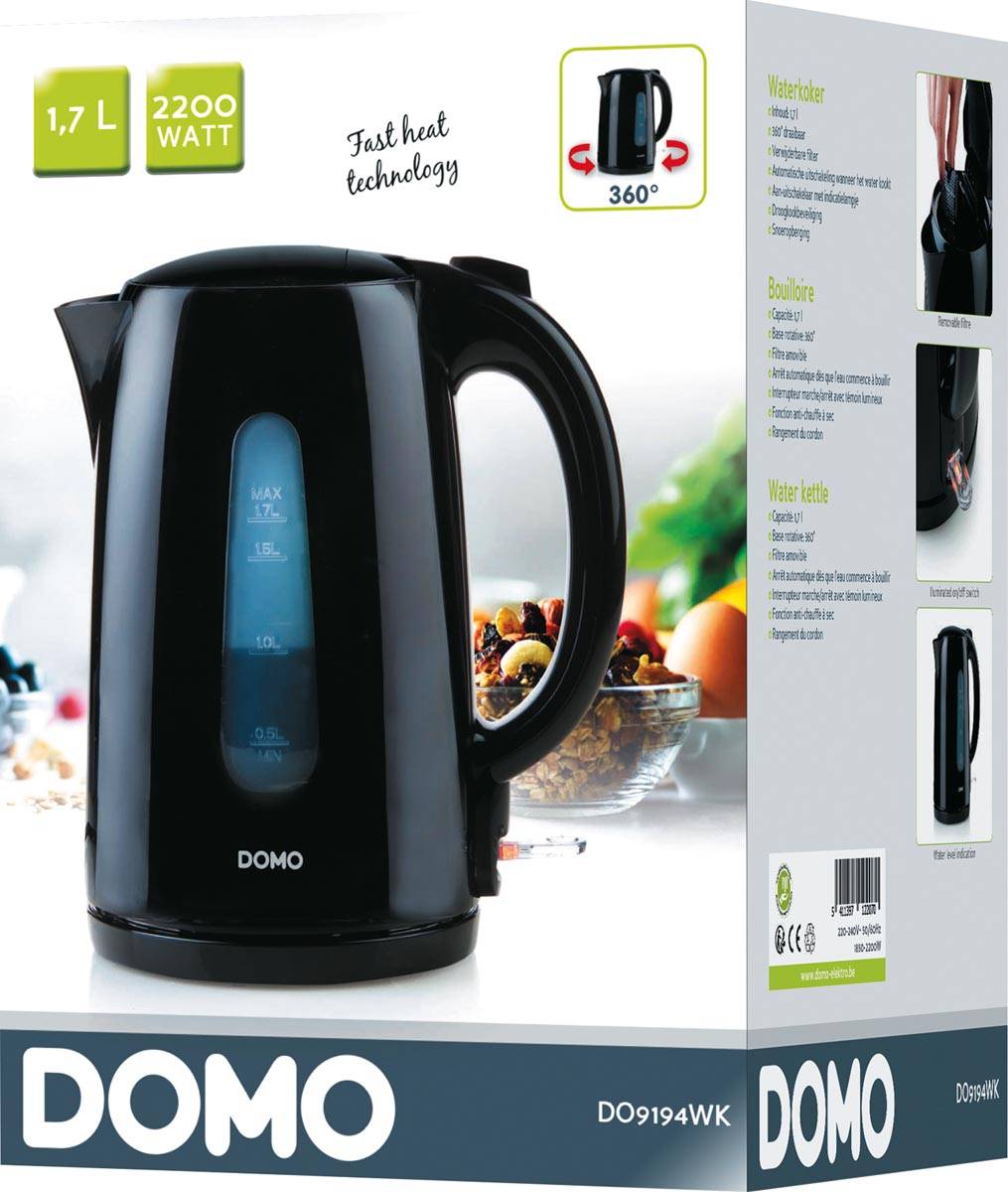 Domo waterkoker 360°, 1,7 liter, zwart