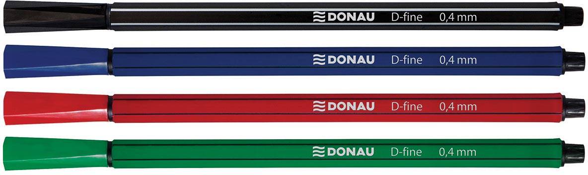 DONAU D-fine fineliner, 0,4 mm, etui van 4 stuks, geassorteerde kleuren