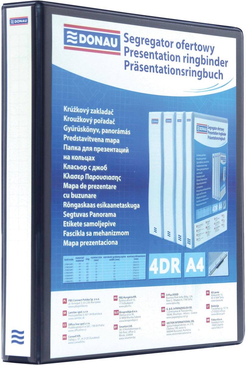 DONAU ringmap, PP, 4 ringen, 16 mm, zwart