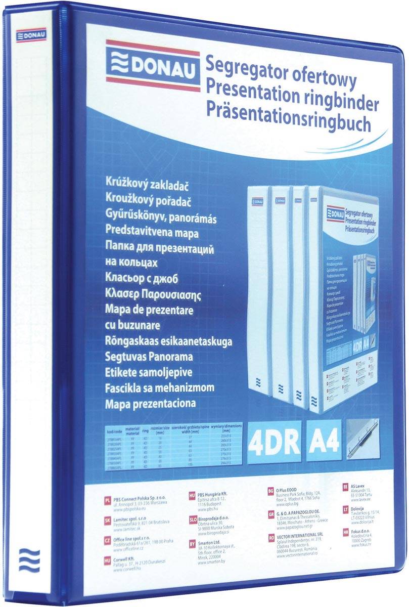 DONAU ringmap, PP, 4 ringen, 30 mm, blauw