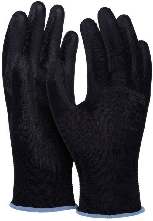 DONAU SAFETY veiligheidshandschoenen PU, zwart, L, maat 9