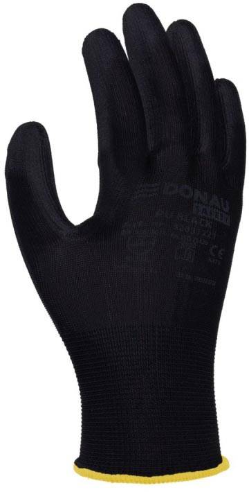 DONAU SAFETY veiligheidshandschoenen PU, zwart, M, maat 8