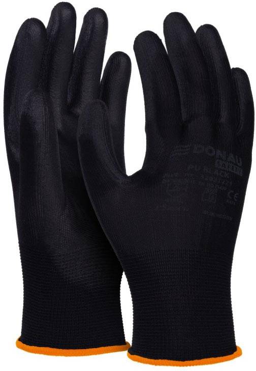 DONAU SAFETY veiligheidshandschoenen PU, zwart, S, maat 7
