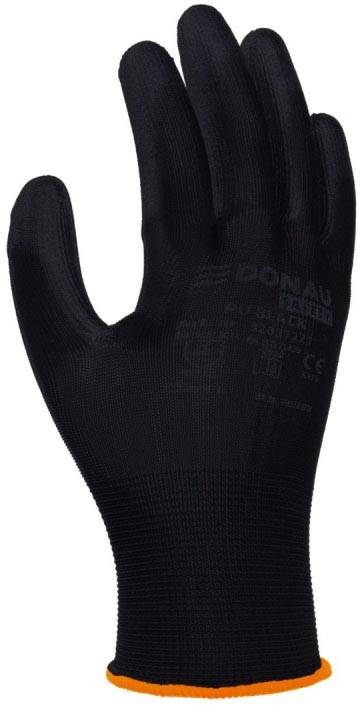 DONAU SAFETY veiligheidshandschoenen PU, zwart, S, maat 7